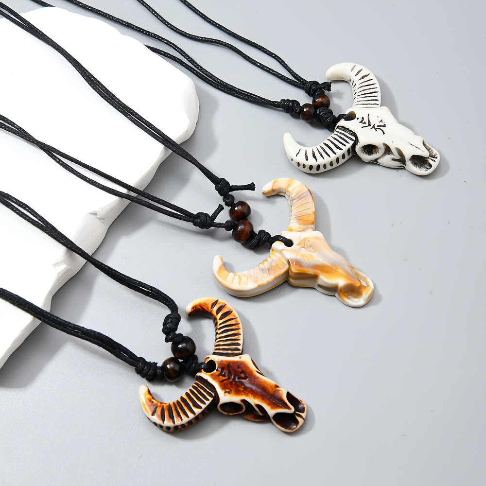 Three Retractable Resin Skull & Bull Head Pendant Family Jewelry Set